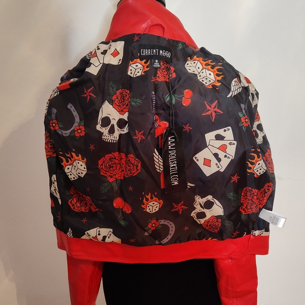 💔SOLD💔 Current Mood Born Sinner Moto Jacket - Red - Size S - Picture 7 of 13